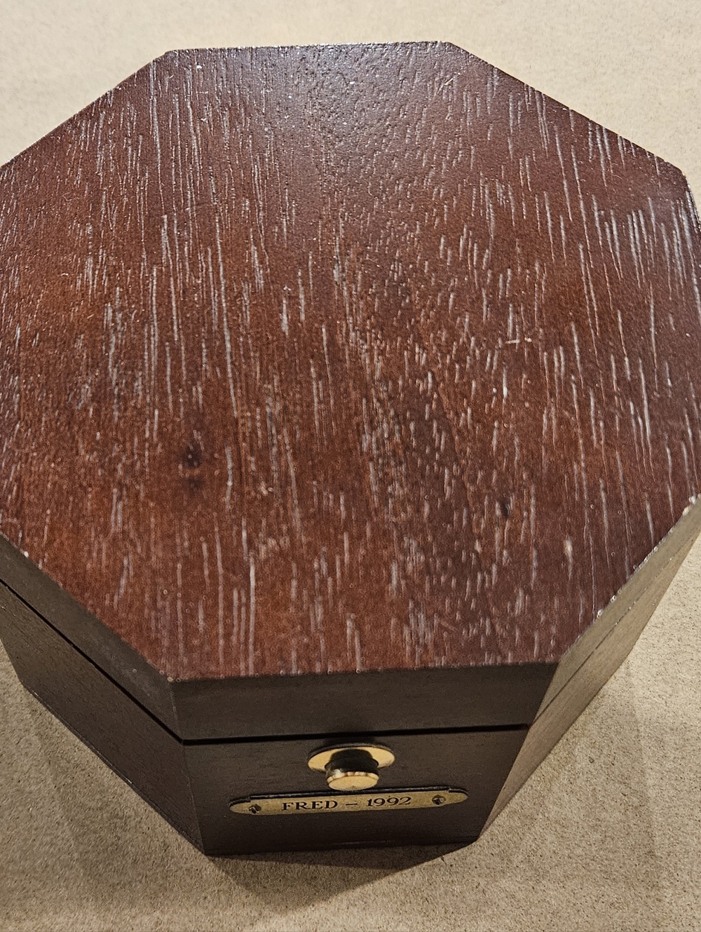 Bulova Brass Clock in Dark Brown Octagonal Wood Case - Picture 4 of 6